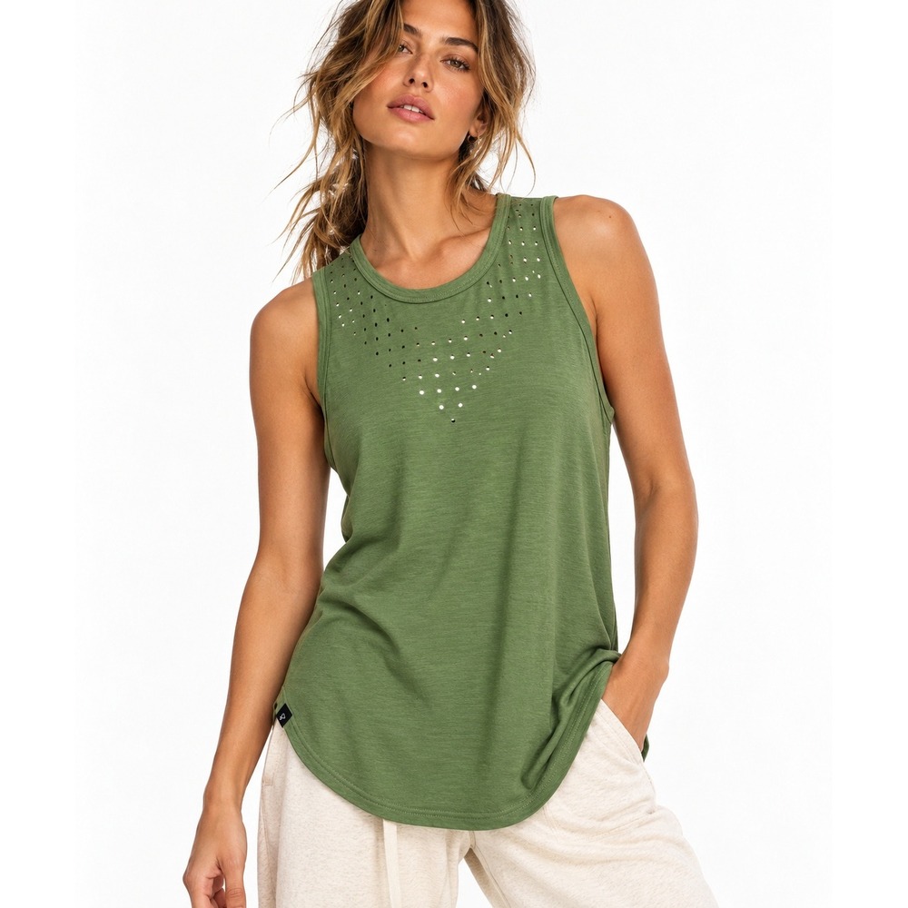 Glyder Trinity Tank Green Laser Cut Perforated Activewear Top XS NWT